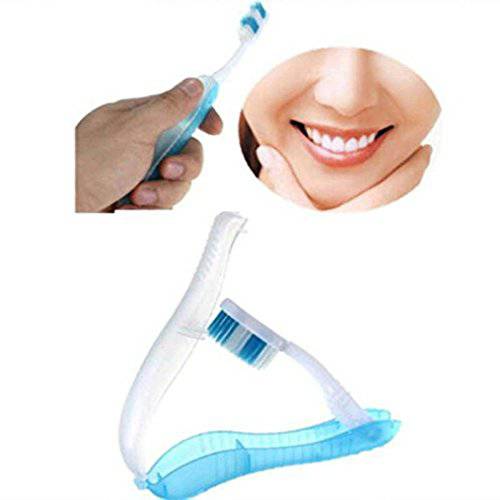 Light Blue Portable Compact Foldable Toothbrush,Toothbrush Rod can be Opened and Deposited into Brush,Keep Brush Clean,for Travel Camping Hiking or Outdoor Acivities