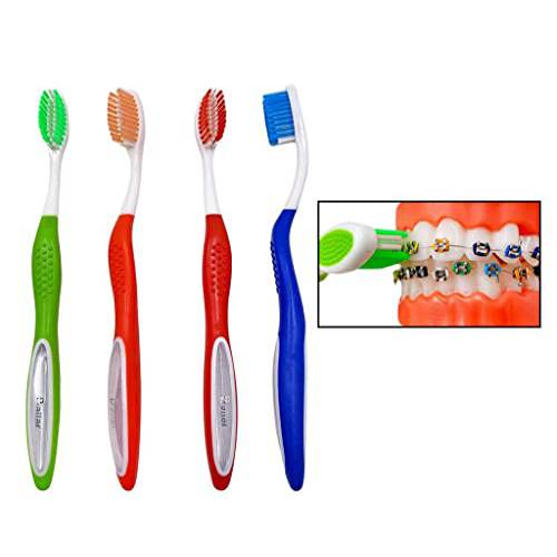 LBailar Braces Toothbrush,Soft Bristle Orthodontic Toothbrush for Cleaning Ortho Braces U Shaped Portable Toothbrushes for Braces,Set of 4,Red,Blue,Green,orange,1334568923