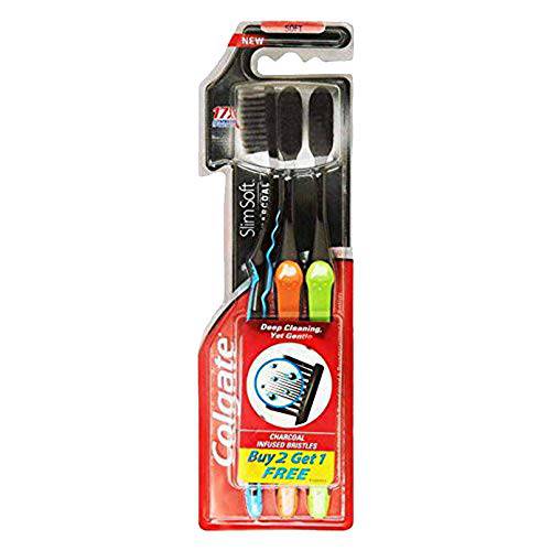 Colgate Charcoal Slimsoft Toothbrush Pack of 2 + 1 Brush Free