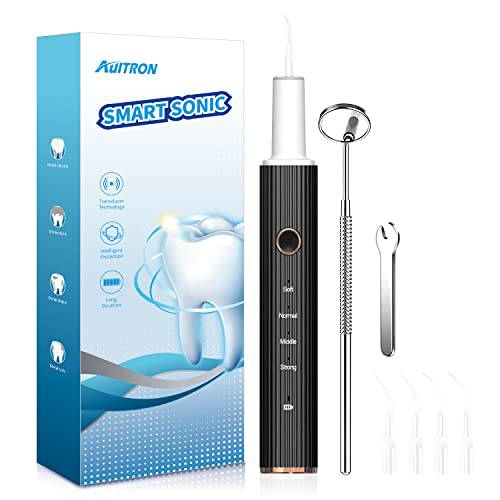 AUITRONCARE Teeth Cleaning Tool, Electric Tooth Cleaner 4 Modes with 4 Replaceable Heads and Mouth Mirror, Safe for Adult and Pets(Color Random)