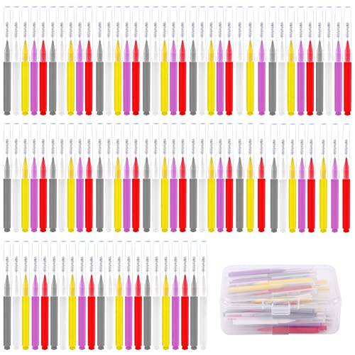 Kakalote 100pcs Interdental Brush Between Teeth Braces Brush with Case, Flossers for Braces, Floss Picks Teeth Cleaner Dental Floss Stick Tooth Cleaning Tool (Mix Color)
