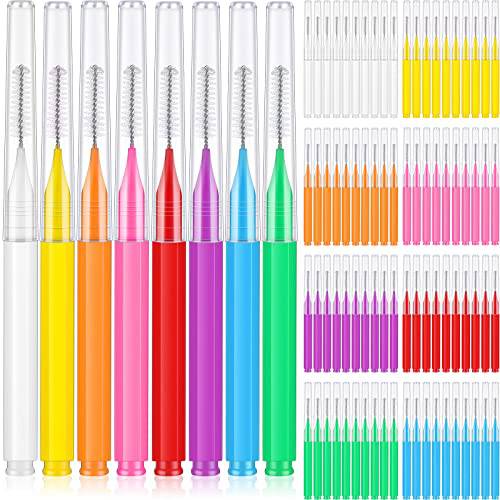 80 Pieces Multicolored Braces Brush for Cleaner Interdental Brush Toothpick Dental Tooth Flossing Head Oral Dental Hygiene Flosser Tooth Cleaning Tool Kit, 8 Colors