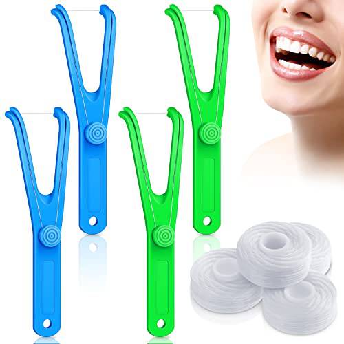 Dental Floss Set Include Dental Floss Holder and Refill Mint Floss Roll 50 M Each Roll, Reusable Flosser Handle Holder Refillable Floss for Oral Clearing (8)