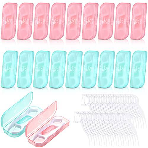 Newtay Dental Floss Picks with Travel Case Portable Dental Floss Travel Flosser for Women Men Teeth Cleaning, Peach Powder and Fresh Green (20 Box)