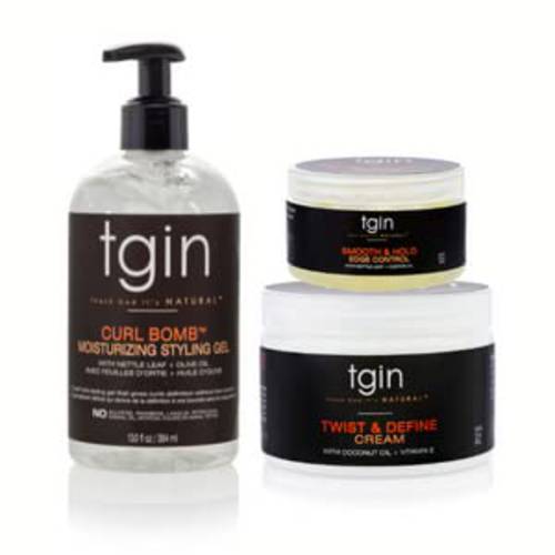 tgin Twist out bundle - Curl Bomb, Twist and Define Cream, and Smooth and Hold Edge Control - type 4 hair - low porosity - high porosity - for natural hair