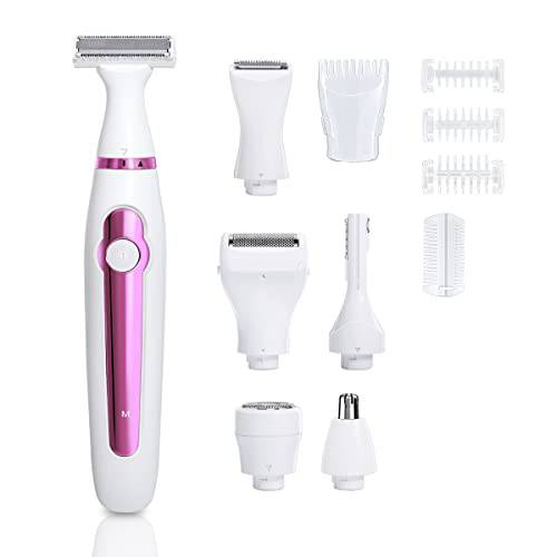 OBR KING Facial Hair Removal for Women 6 in 1 Nose Hair Trimmer Eyebrow Razor Bikini Trimmer Pubic Hair Remover Body Hair Shaving Kit Cordless Electric Shaver with Safety Lock