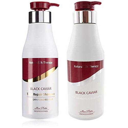Mon Platin Black Caviar Natural Silk Therapy Shampoo and Conditioner Set (2 items) : Total Repair Shampoo For Dry/Colored Hair & Total Reviving Conditioner (17oz/500ml each)