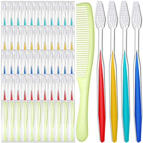 200 Pcs Bulk Disposable Toothbrushes and Comb for Homeless Individually Wrapped Toothbrushes Soft Bristle Manual Toothbrushes Travel Hair Combs for Adults Kid Hotel Shelter Nursing Home Charity Church