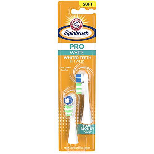Arm & Hammer Spinbrush Pro Series White Electric Toothbrush Replacement Brush Heads Refills, Soft Bristles, 2 Count - 2 Pack (Includes 4 Brush Heads Total)