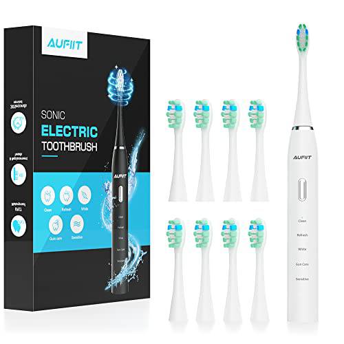Electric Toothbrush for Adults, AUFIIT Sonic Toothbrush with 8 Brush Heads, Rechargeable Power Electric Toothbrush with 5 Modes & Smart Timer, 3 Hours Fast Charge Lasts up to 60 Days.