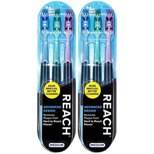 Reach Advanced Design Medium Toothbrushes, Colors May Vary, 3 Count (Pack of 2) Total 6 Toothbrushes, 18087