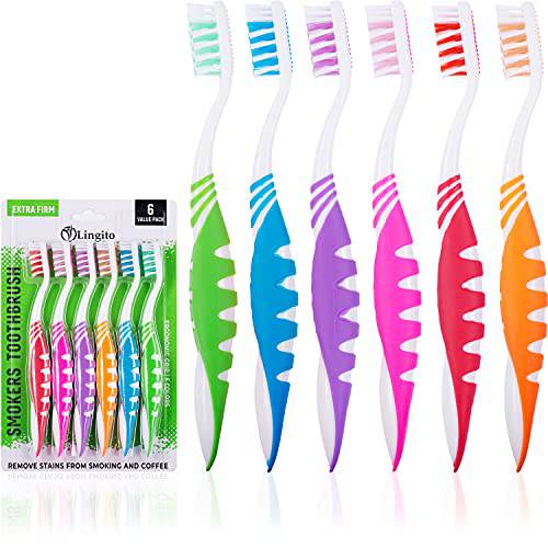 Extra Firm Toothbrush, Hard Bristle Toothbrush Set for Adults or Smokers Travel Toothbrush Kit, Hard Multicolor Denture Brush, Large Head, Manual Travel Toothbrush Hard Bristles