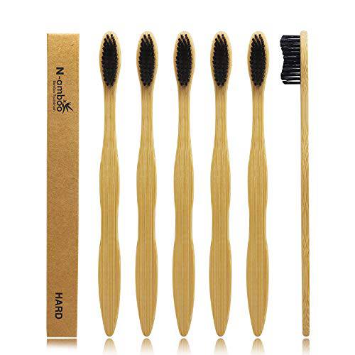 N-amboo Hard Toothbrush Bamboo Toothbrush for Adult Manual Toothbrsuh Hard Bristles Pack of 6