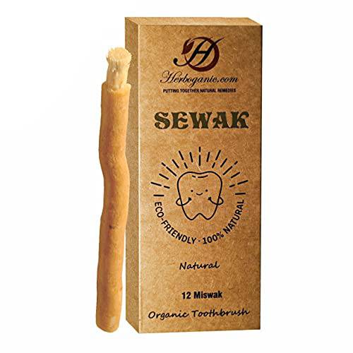 HERBOGANIC Sewak Natural Miswak Traditional Toothbruh 12 Pack No Flavor All Natural for Oral Health, Hygiene, Fresh Breath, Whiter Teeth, Chemical Free, Light Weight, Vacuum Sealed