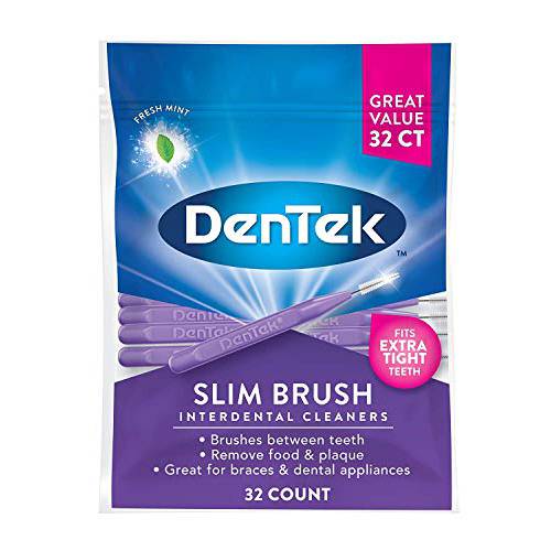 DenTek Slim Brush Interdental Cleaners | Slim Brush for Extra Tight spaces | 32-Count | 1-Pack