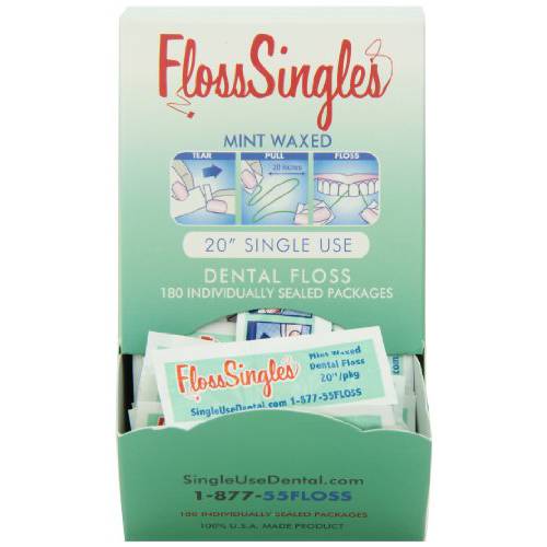 Floss Singles Dental Floss Dispenser Box, Light Green, Mint, 20 Strands, 180 Count