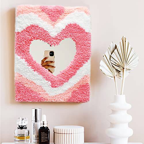 Handmade Heart Mirror, Preppy Pink Danish Pastel Rug Makeup Mirror Decorative Coquette Aesthetic Wall Desktop Room Decor Living Bedroom