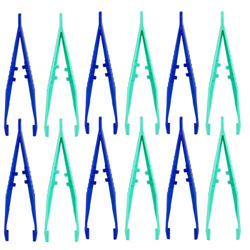 BinaryABC Disposable Plastic Tweezers Beads Medical Craft Tweezers,12Pcs(Blue and Green)