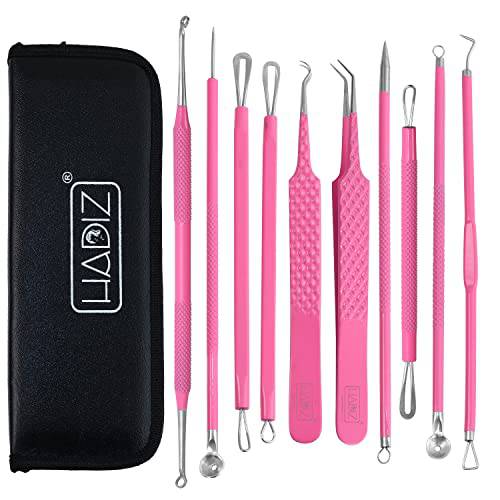 Blackhead Remover Pimple Popper Tool Kit 10 Pcs, Comedone Pimple Extractor Tool, Acne Kit for Blackhead, Whitehead Popping, Zit Removing (Pink)