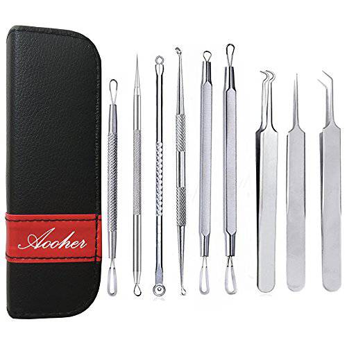 OETUIOW 9pcs Blackhead Remover Tool Kit, Aooher Professional Pimple Comedone Extractor Instrument Tool Set for for Pimples, Blackheads, Zit Removing, Forehead,Facial and Nose