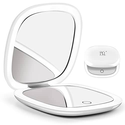 NuoYa Compact Mirror, 2-Sided Rechargeable Travel Makeup Mirror, 1X/10X Magnification Lighted Pocket Mirror, 3 Colors & Brightness Dimmable, Portable Folding Mirror for Travel ,Home,Office,Purse