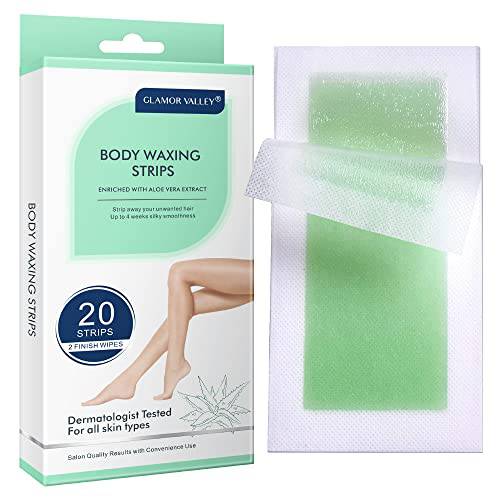 Premium BODY WAX STRIPS for hair removal on Legs, Under Arms, Bikini Area, 20 Large Wax Strips + Calming Oil Wipes