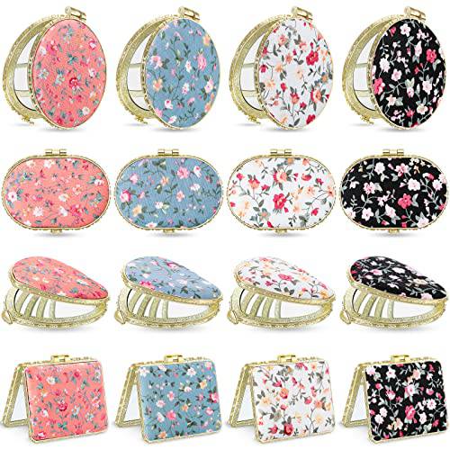 16 Pieces Flower Vintage Compact Mirror Retro Floral Mirror Pocket Mirrors Handbag Compact and Travel Mirrors Rectangle Round Oval and Heart Shape Flowers Folding Mirrors for Women Girls Makeup