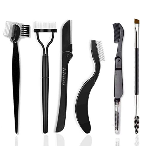 LUKILYZXA 6 Pcs Foldable Eyelash Separator, Duo Eyebrow Brush, Lash Brush, Spoolie Brushes, Eyebrow Razor and Eyebrow Makeup Brush, Quickly Grooming and Shaping Brows