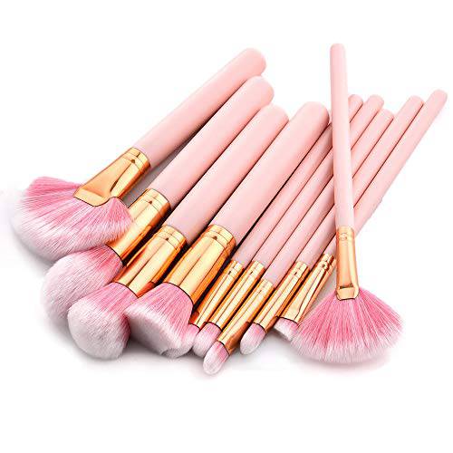 ARALOR Makeup Brushes Set 10 pcs Pink Wood Handle Soft Nylon Bristles Kabuki Makeup Brush Cosmetic Brushes Eyeshadow Eyeliner Blush Brushes
