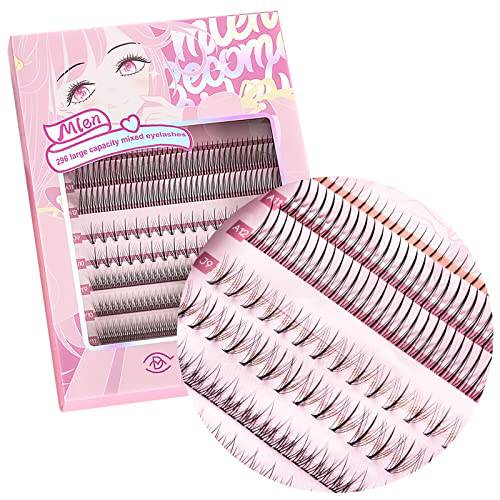 MLEN DIARY 296pcs Individual Lashes - Cluster Lashes Natural Look Mixed 4 Types False Eyelashes Extension Wispy Faux Mink Lash Clusters Pack
