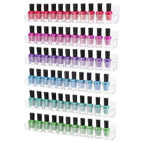 Umirokin 6 Packs 15Inch Acrylic Nail Polish Rack Wall Mounted Shelf Holds up to 96 Bottles Clear Nail Polish Holder Display for Wall Essential Oils Organizer