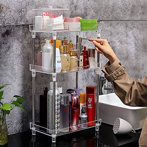 Bathroom Organizer Countertop, 3-Tire Skincare Organizers Vanity Tray Corner Shelf for Makeup Cosmetic Perfume, Multi-Functional Acrylic Organizer in Vanity Dresser Bathroom Kitchen Living Room etc.