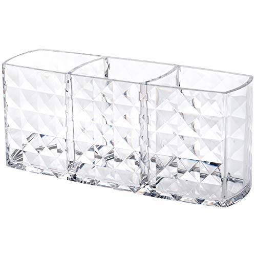 MOSIKER Makeup Brush Holders with 3 Compartment,Acrylic Clear Small Sparkle Eyebrow Pencil Organizer for Vanity…
