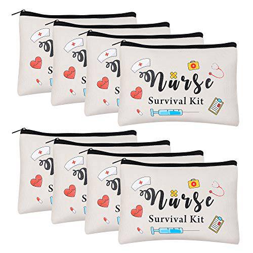 Kolewo4ever 8 pieces Nursing Makeup Bags Nurse Survival Kit Cosmetic Funny Travel Pouch Bag Nurse Practitioner Gifts for Women Nursing School Nurse Practitioner Supplies