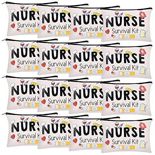 16 Pieces Nurse Survival Kit Makeup Bags Funny Nurse Cosmetic Bag Nurse Practitioner Gifts Toiletry Bag For Nurses School Nurse Practitioner Supplies