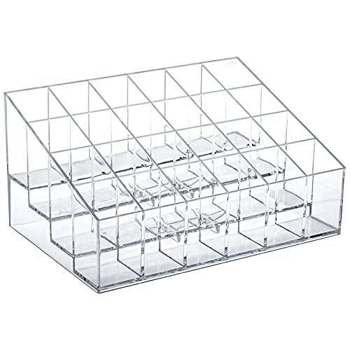 MOSIKER Lipstick Holder,Small Plastic Clear Acrylic Organizer for Lip Gloss,Cosmetic Storage with 24 Spaces
