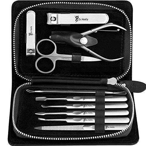Manicure Set for Men – Pedicure Kit for Women – Manicure Kit stainless steel – Pedicure Tools with a leather case – Professional pedicure set – Mens Manicure Tools Black