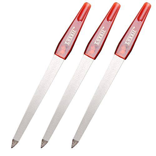 LUXXII (3 Pack) 6.75 inch Stainless Steel Sapphire Nail File for Fingernails, Toenails, Scraping, Strengthening, Finger Manicure File