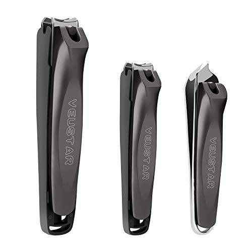 Nail Clippers Set of 3, Toenail Clippers, No Splash Cutter Set, Stainless Steel Fingernail with Catcher, Nail Trimmer with Metal Case Good Gift for Women and Men