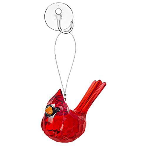 MMS Gifts Memorial Cardinal Ornament Gift Red Bird Hanging Crystal Window Decor, Sign of a Visitor from Heaven Plus Suction Cup (1),3.5