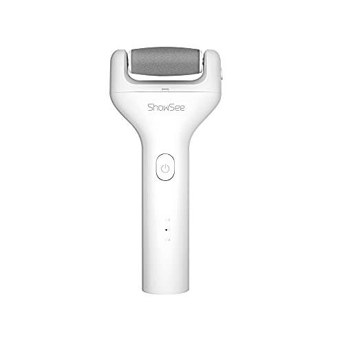 ShowSee Dead Skin Remover for Feet, Pressure Sensing Electric Callus Remover with Replaceable Grinding Heads - IPX7 Whole Body Waterproof Pedicure Electric Foot Callus Remover, B1 White