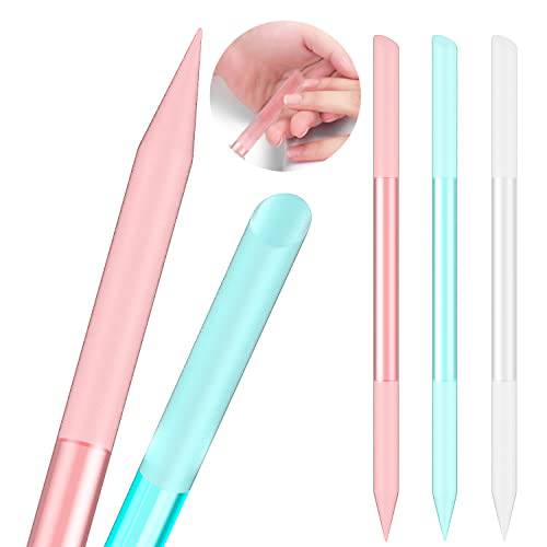 3 Pcs Glass Cuticle Pusher Nail File Cuticle Manicure Stick Remover Cuticle Tool Set Double Sided Crystal Glass With Grit Cuticle Care Stick for Women Girls Nail Salons Homes(Pink,Blue,Transparent)