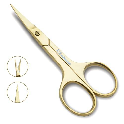 Stelone Professional Grooming Scissors - Eyebrow Scissors - Small Curved Stainless Steel Manicure & Beauty Scissor for Women (Gold)