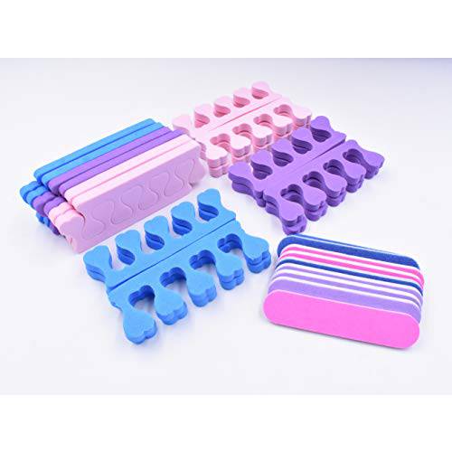 12 Pair Soft Two Tone Foam Toe Separators, Toe Spacers, Great Toe Cushions for Nail Polish, Pedicure, Manicure, Includes 9pcs Assorted color Mini Nail Buffering File