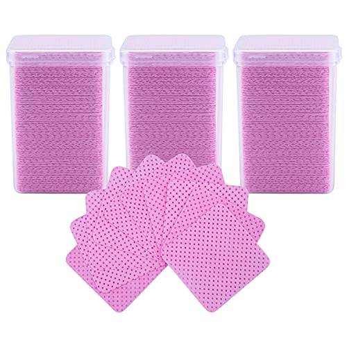600PCS Lint Free Nail Wipes Removal Tool, Non-Woven Fabric Lash Glue Cleaner Pads for Eyelash Extension Supplies and Nail Polish Removers Pink