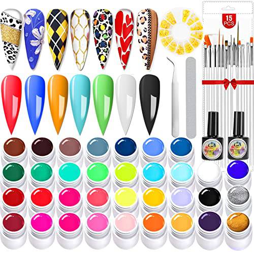 GOICC Gel Paint For Nails Art Kit 34 Colors Nail Polish Set Esmaltes Para Uñas En Design Women At Home Beginner With Everything DIY Salon Manicure Kit, Multicolor