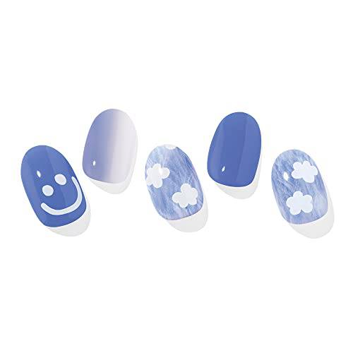 ohora Semi Cured Gel Nail Strips (N Cotton Cloud) - Works with Any Nail Lamps, Salon-Quality, Long Lasting, Easy to Apply & Remove - Includes 2 Prep Pads, Nail File & Wooden Stick - Blue
