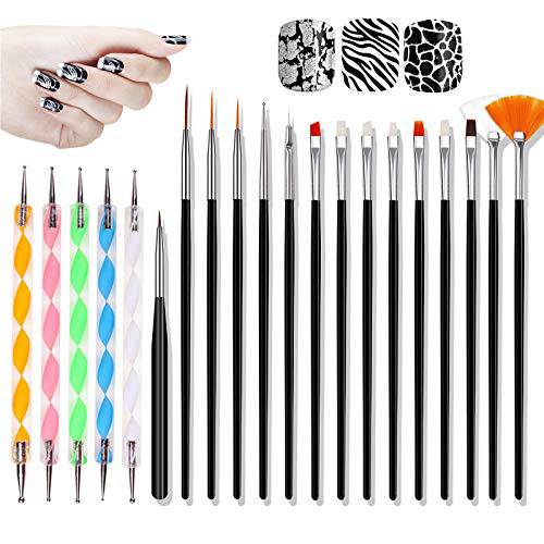 Hanyoushengvance 20pcs Nail Art Design Tools, 15pcs Black Painting Brushes Set with 5pcs Nail Dotting Pens.