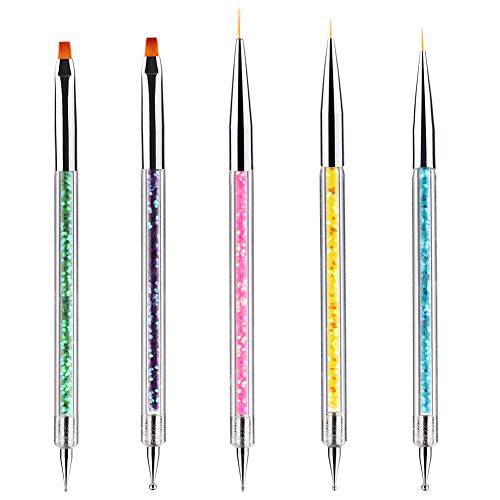 Acrylic Nail Liner Brushes Dotting Pen UV Gel Dual-ended Nails Art Tips Design Set for Home DIY and Salon Manicure 5PCS