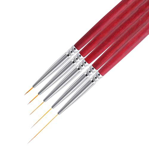 5 PCS Long Nail Art Liner Brushes, 24/18/12/9/6mm Nail Detail Brush Thin Nail Design Brush Pen Set for Nail Painting Drawing